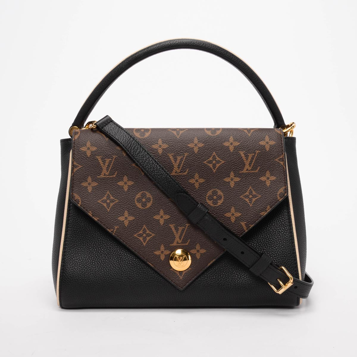 Louis Vuitton Black & Monogram Grained Calfskin Double V Bag