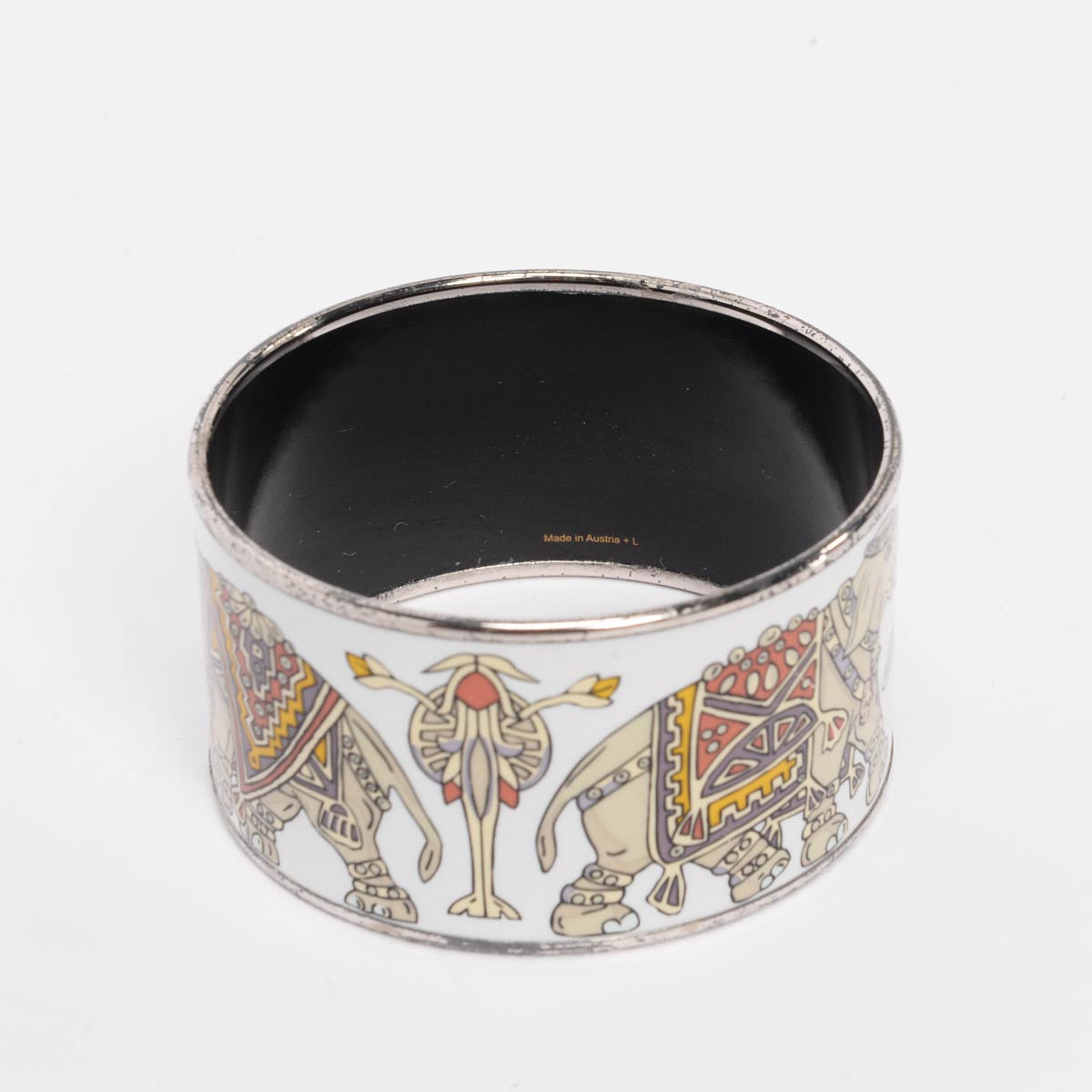 Hermes White Enamel Torana Elephant Extra Wide Bangle