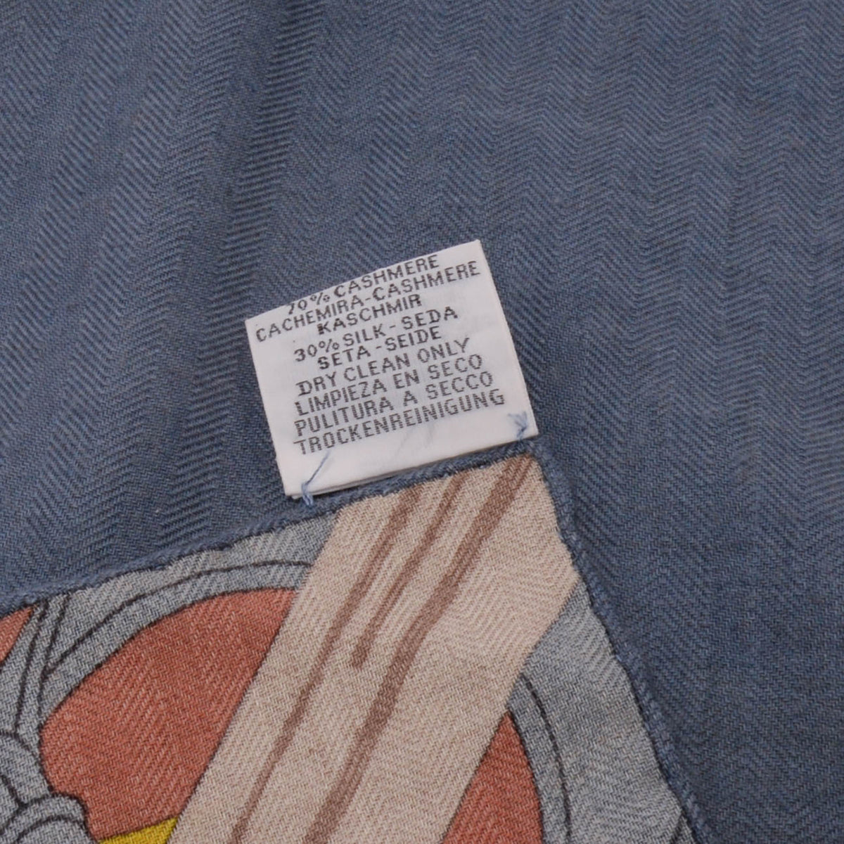 Hermes Blue Jean Cashmere Blend Encadre Eperon d'Or Scarf