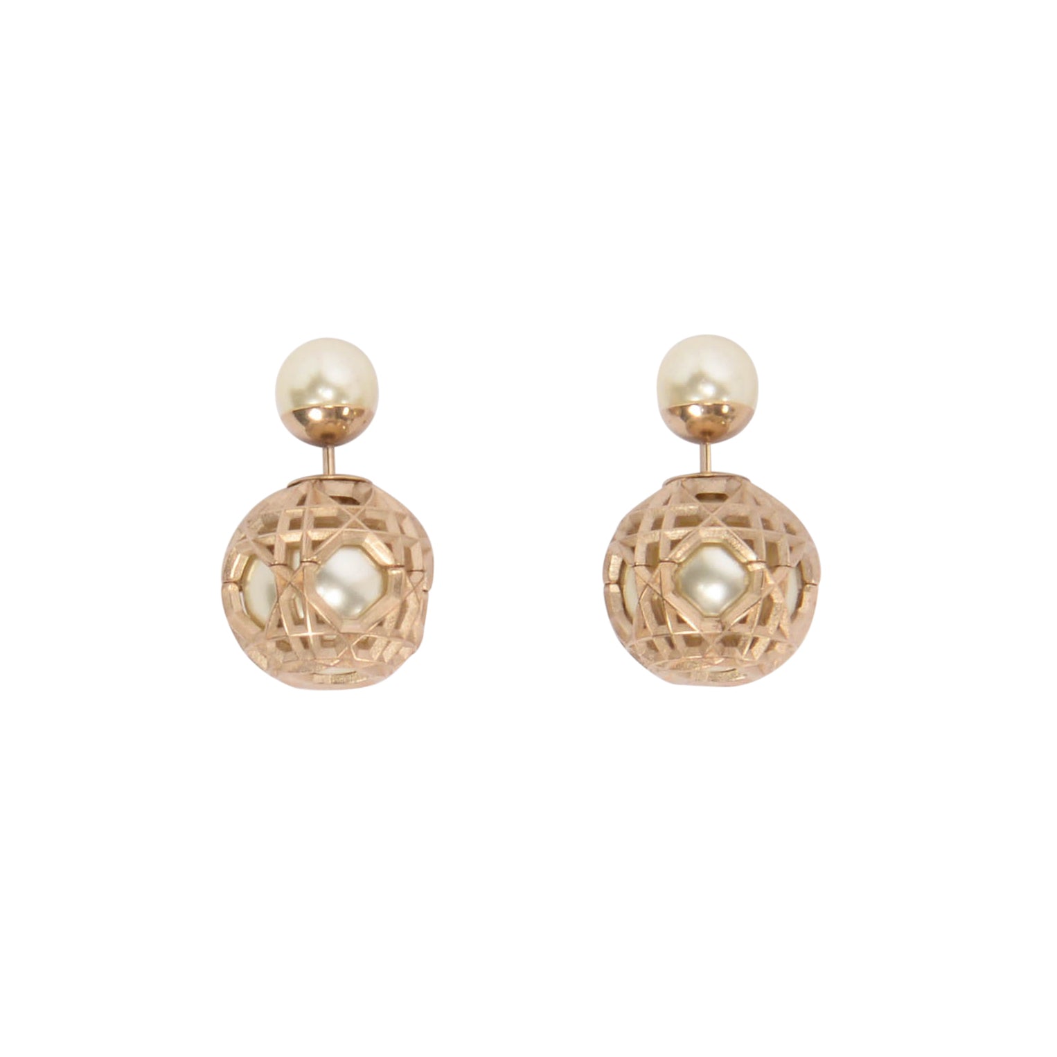 Dior Light Gold Pearl Secret Cannage Tribales Earrings