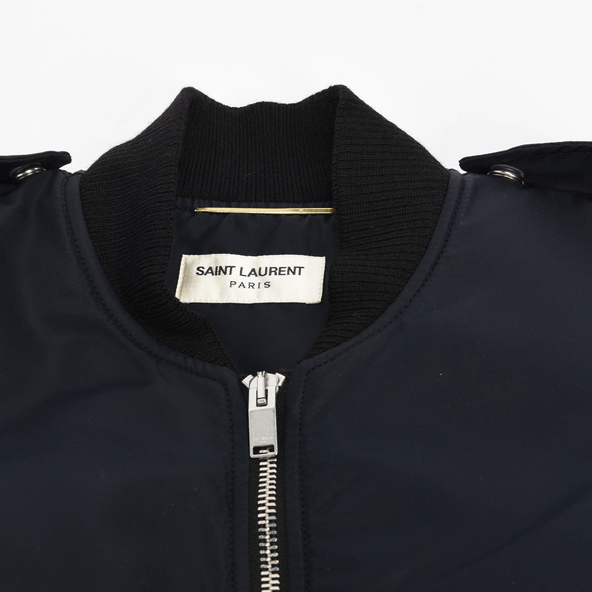 Saint Laurent Navy Nylon Bomber Jacket FR 34