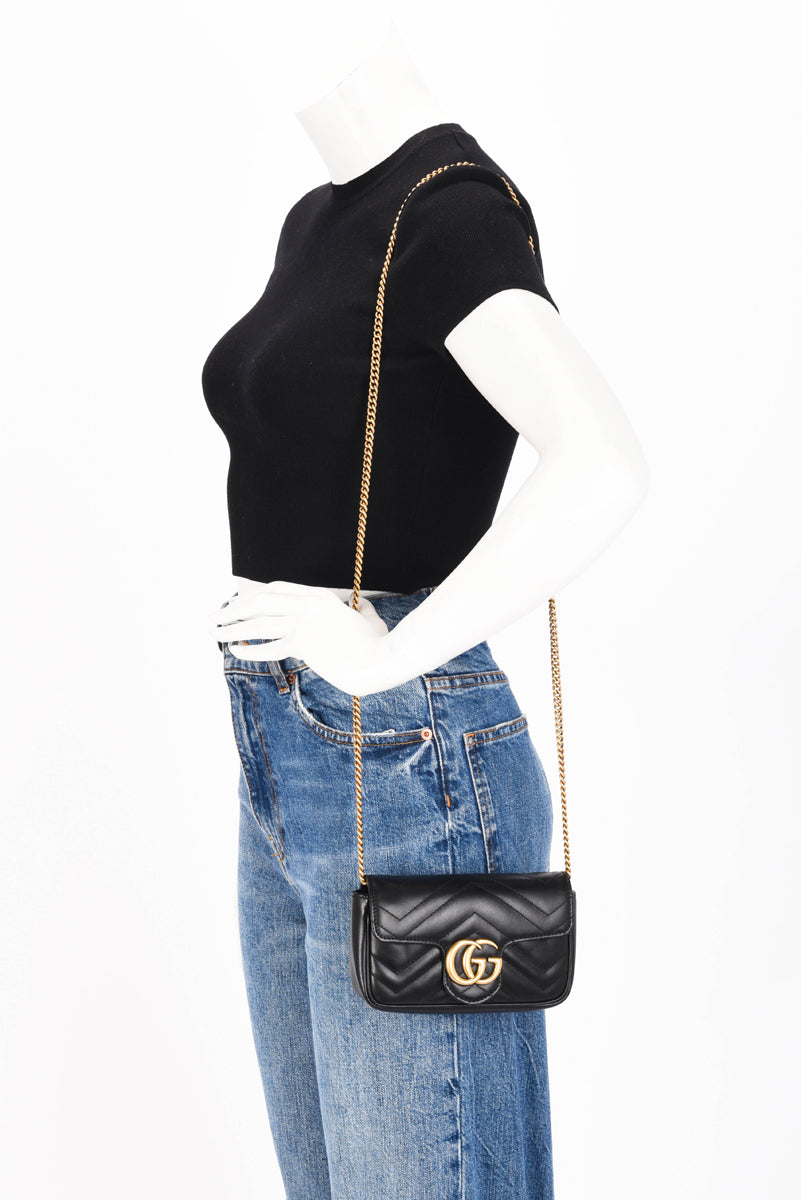 Gucci Black Matelasse GG Marmont Super Mini Bag