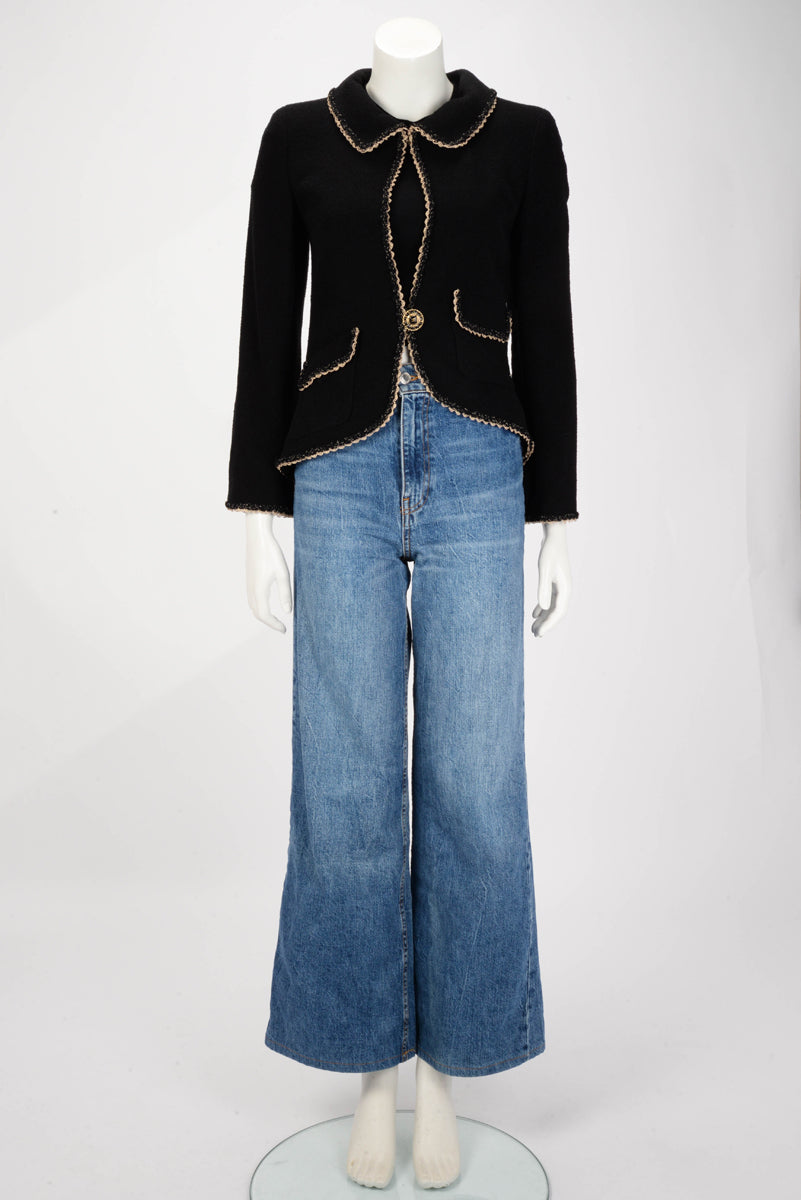 Chanel Black Boucle Braided Trim Jacket FR 38