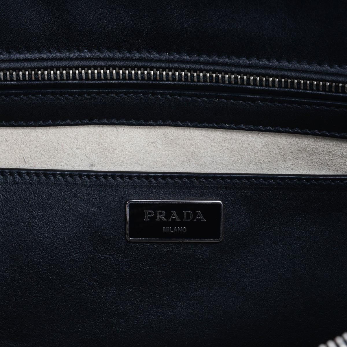 Prada Black Topstitched City Calf Medium Double Zip Tote