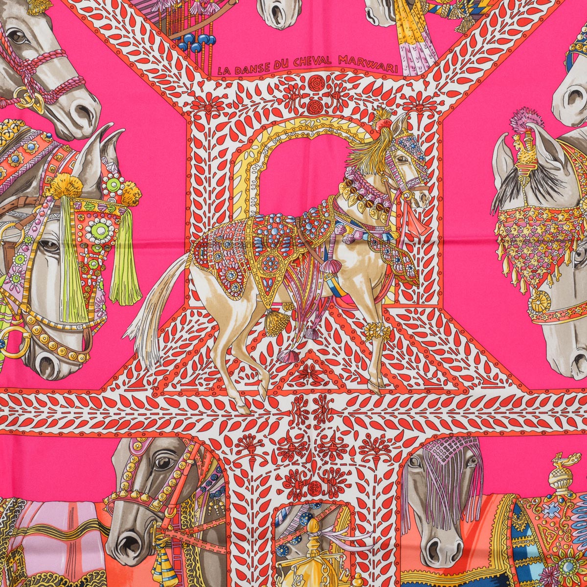 Hermes Pink Silk La Danse Du Cheval Marwari Scarf