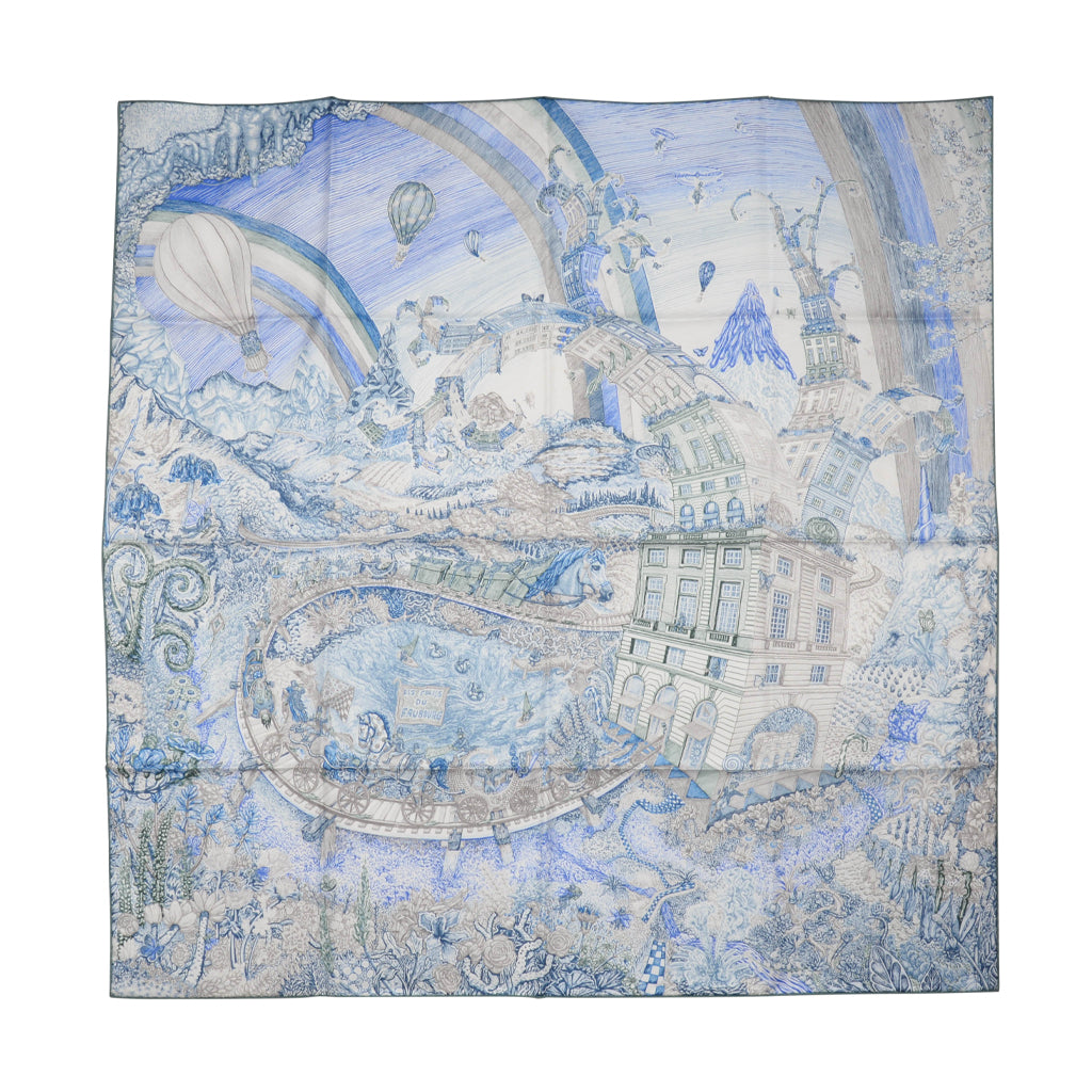 Hermes Blue Electric Silk Les Folies Du Faubourg Scarf
