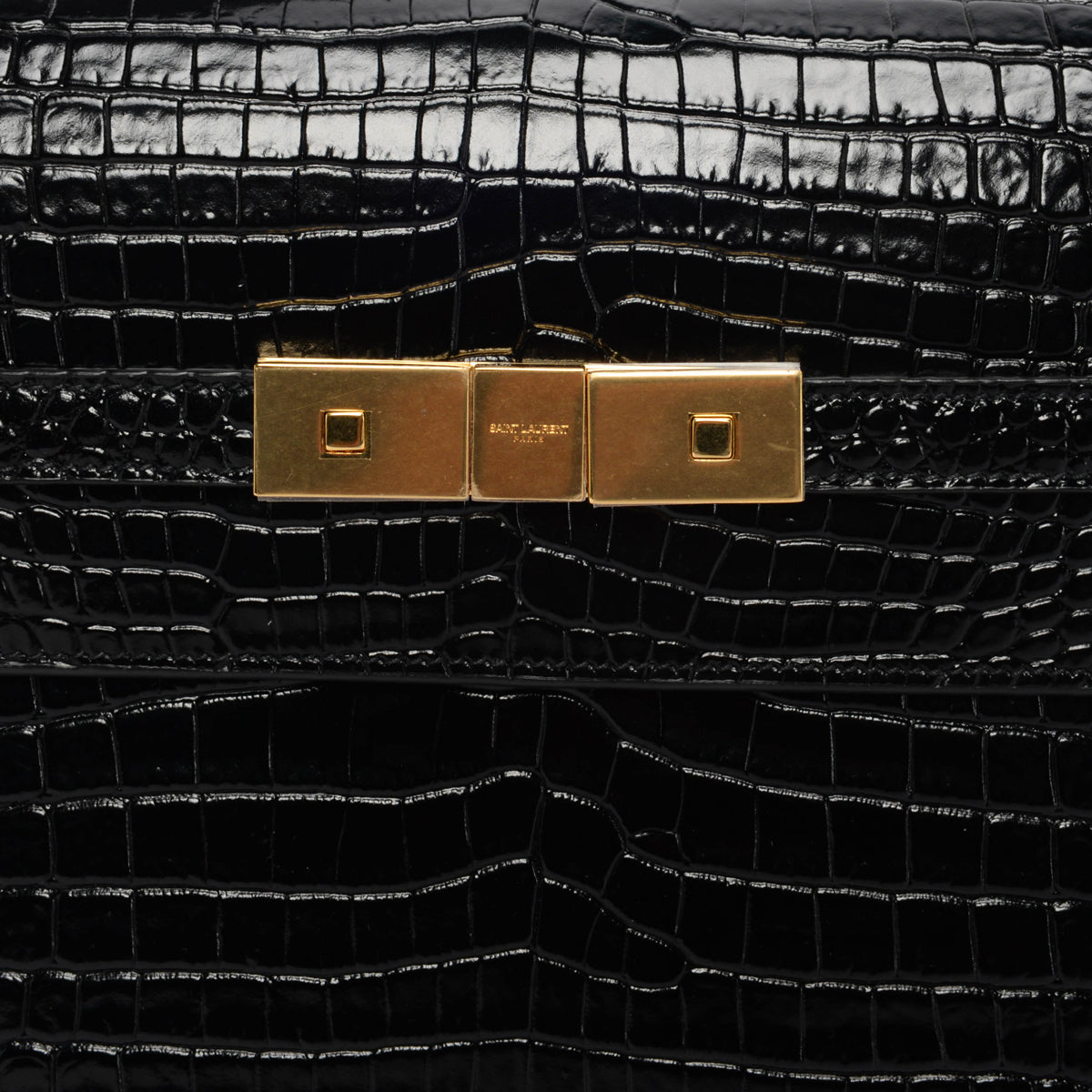 Saint Laurent Black Croc Embossed Medium Manhattan Shoulder Bag