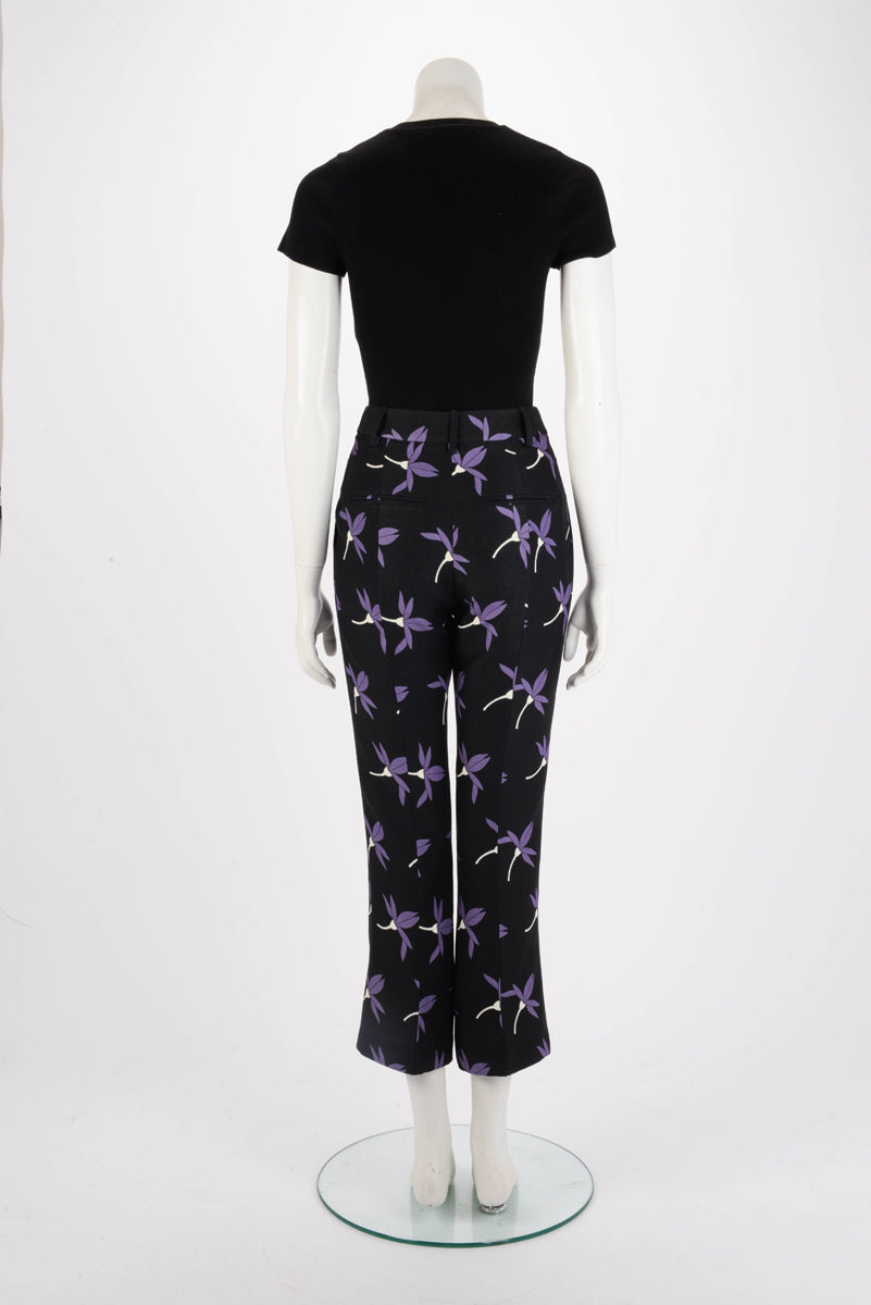 Valentino Black Wool Blend Floral Print Pants IT 40