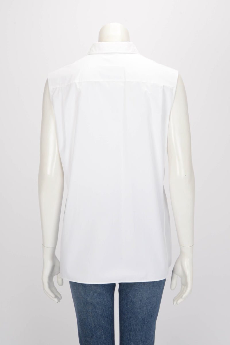 Hermes White Cotton Sleeveless Shirt FR 42