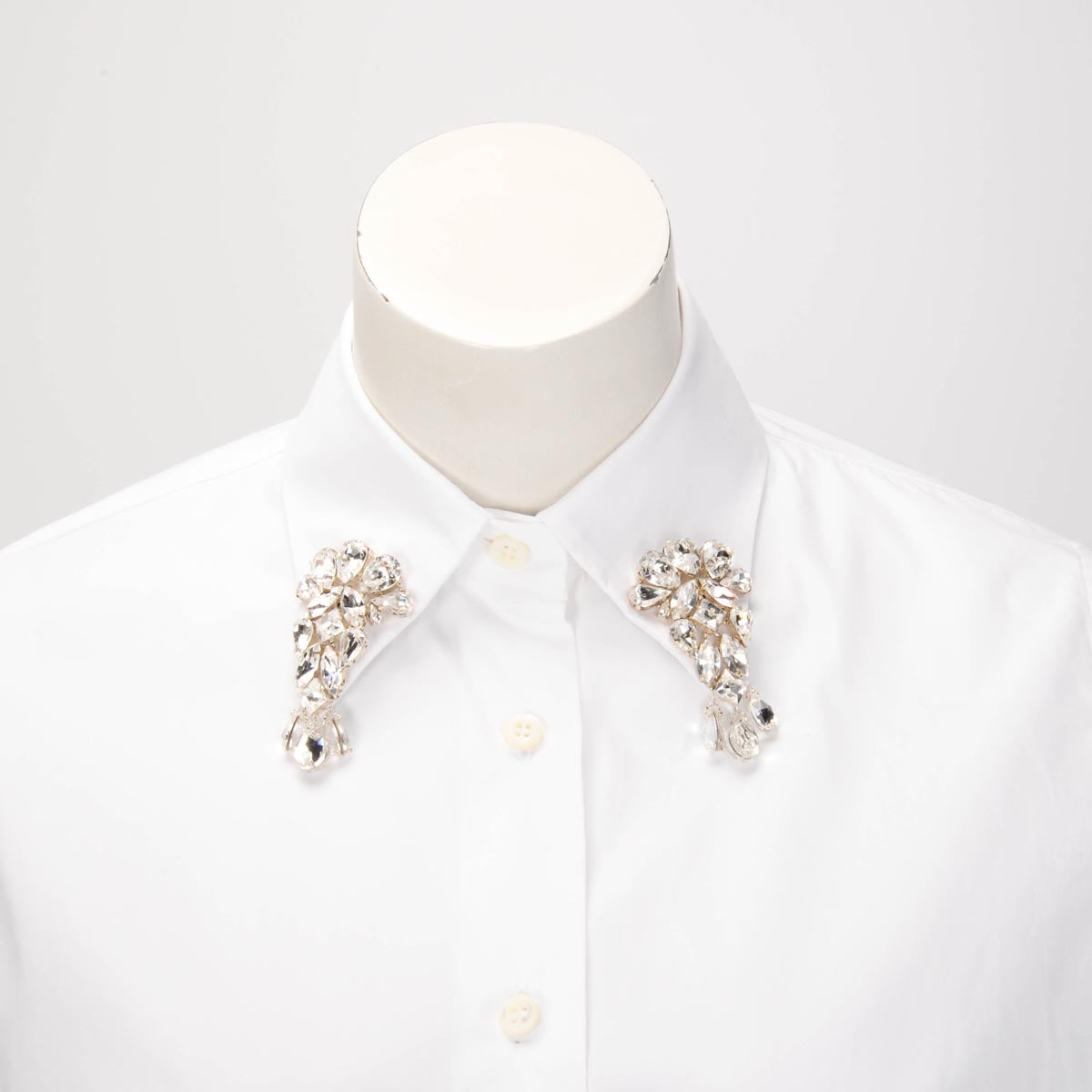 Prada White Cotton Crystal Embroidered Poplin Shirt IT 36