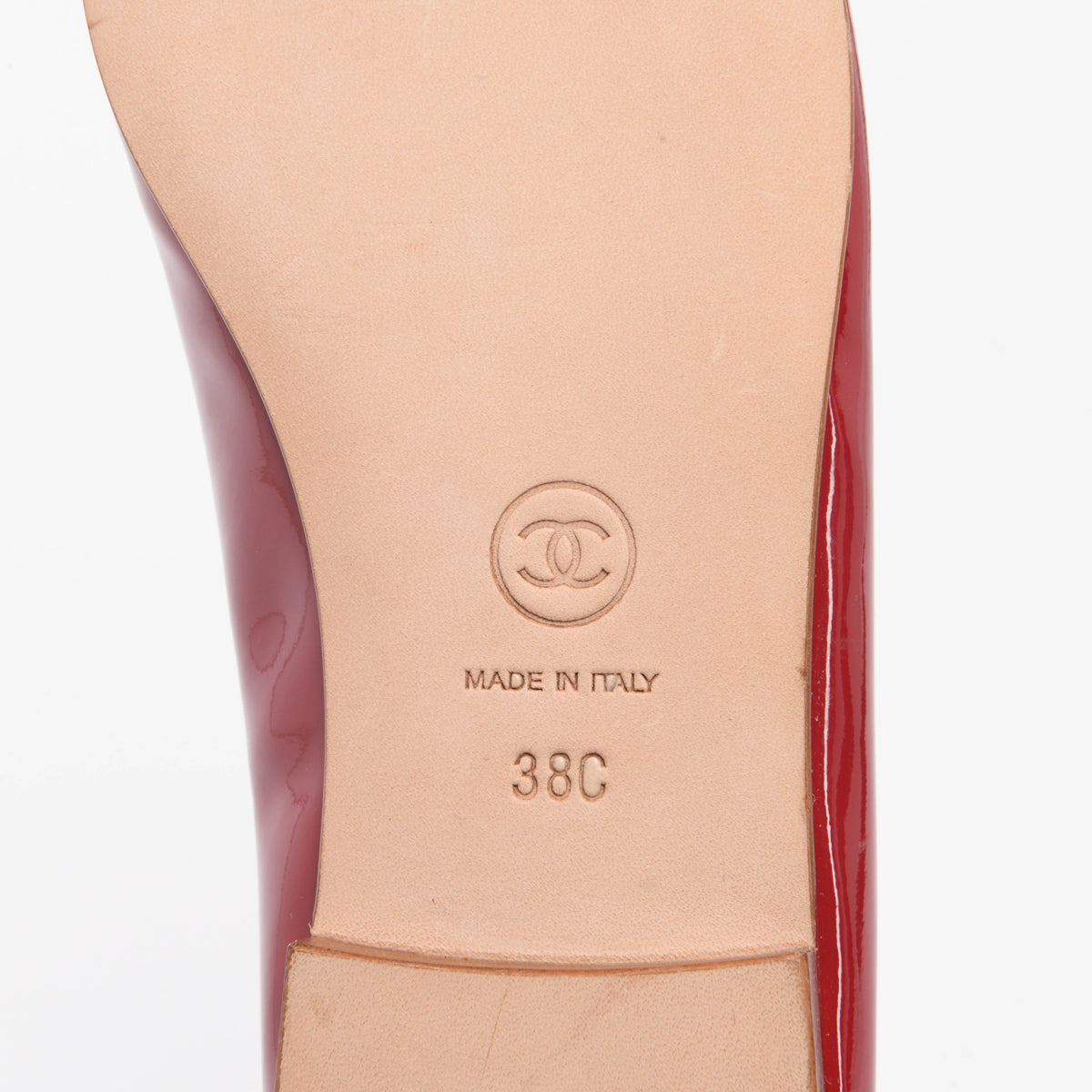 Chanel Red Patent CC Ballerina Flats 38