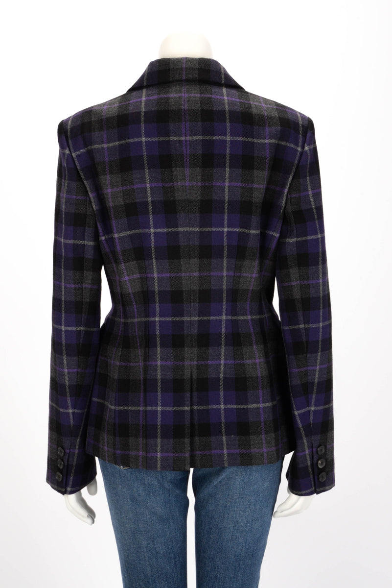 Dior Purple Wool Check'N'Dior Fitted Blazer FR 46