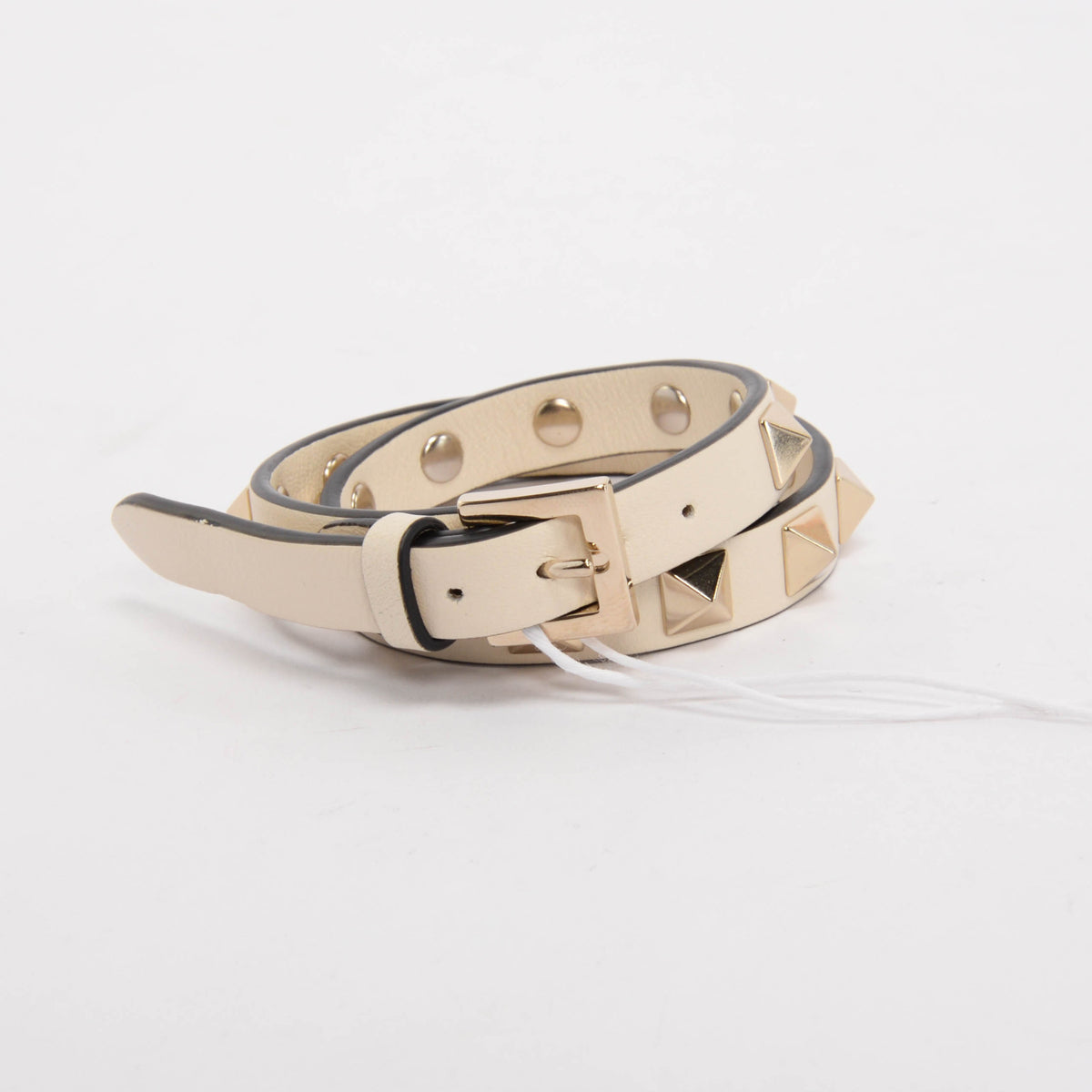Valentino Ivory Calfskin Rockstud Double Strap Bracelet