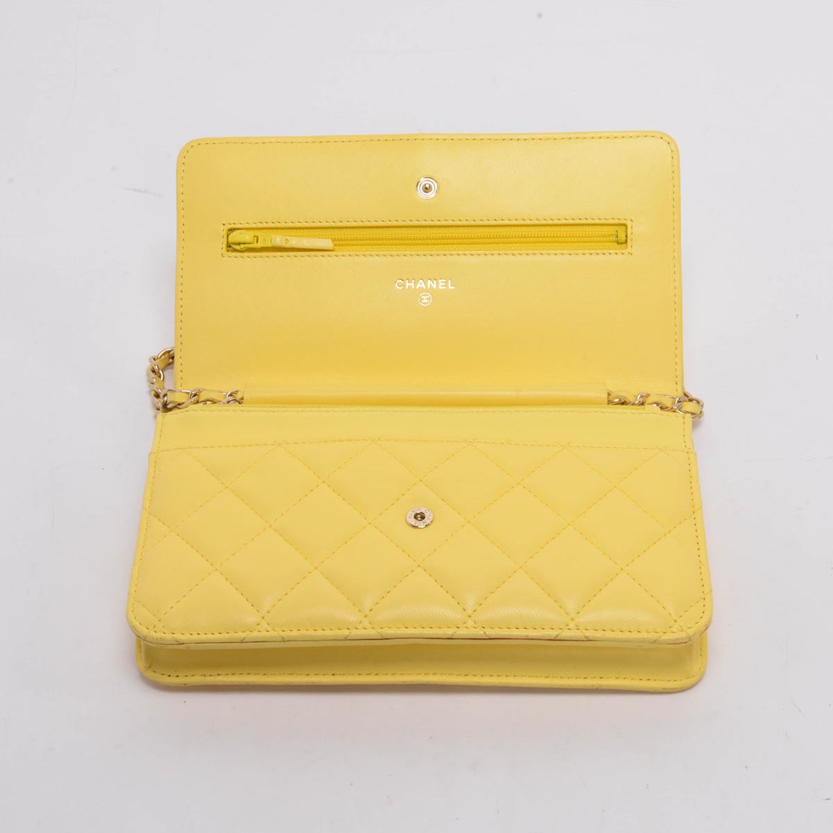 Chanel Yellow Quilted Lambskin Classic Wallet On Chain