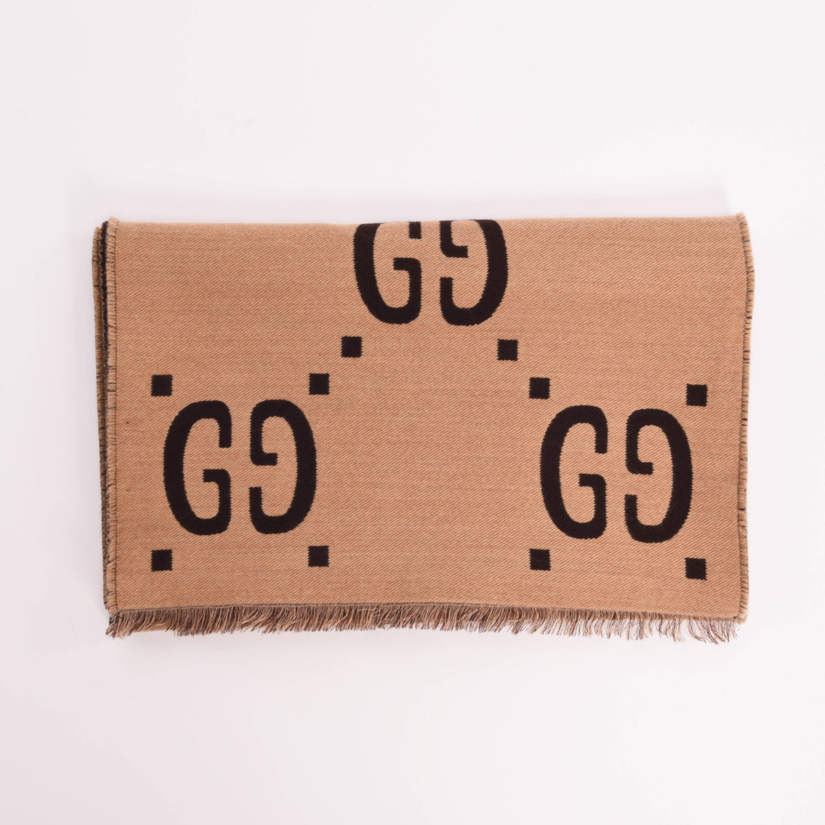 Gucci Beige & Brown Wool Silk GG Jacquard Scarf