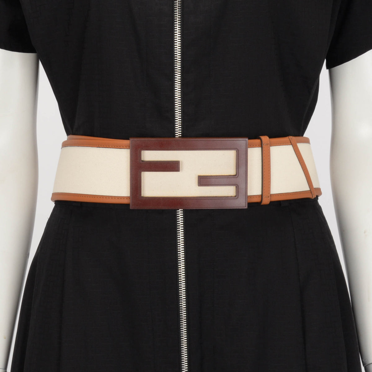 Fendi Ivory Vitello & Canvas King FF Belt