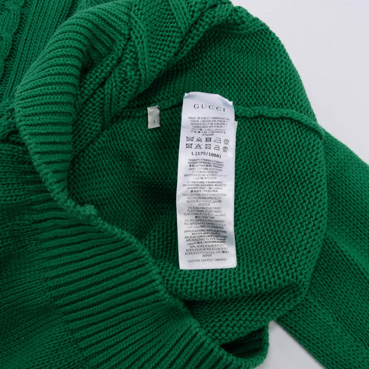 Gucci Green Cable Knit GG Sweater L