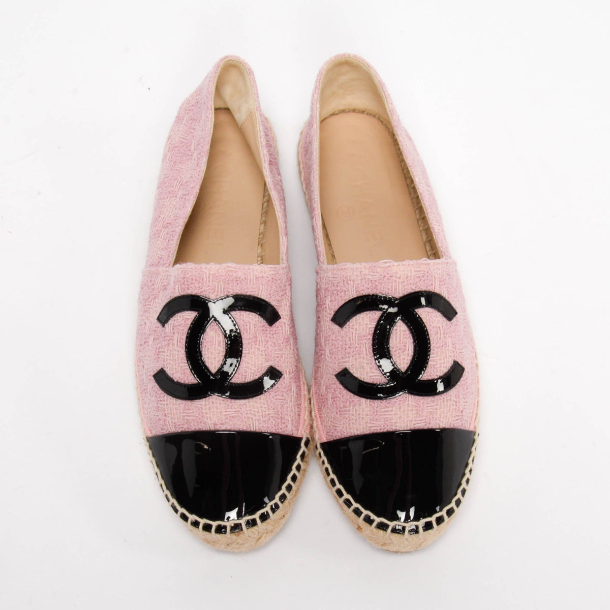 Chanel Pink & Black Tweed CC Espadrilles 38
