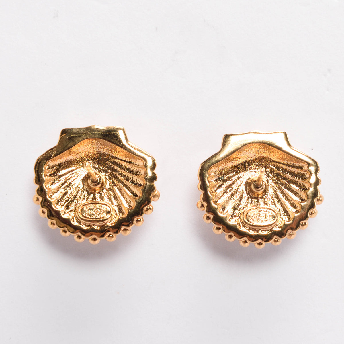 Chanel Gold Crystal CC Shell Earrings