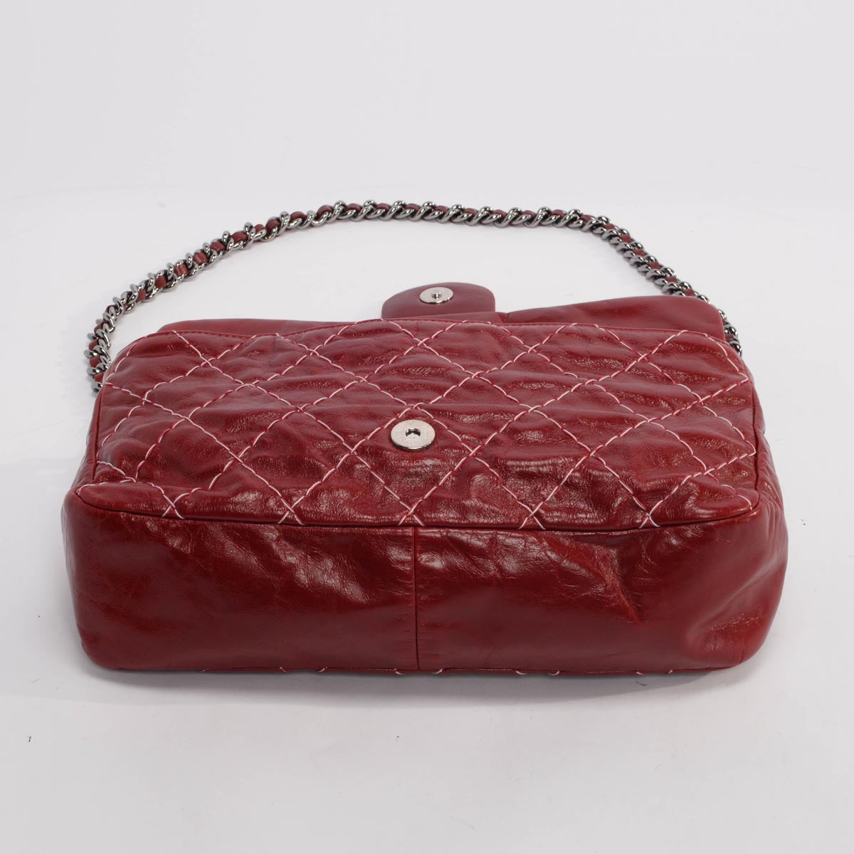 Chanel Dark Red Glazed Goatskin Double Stitch Flap Bag