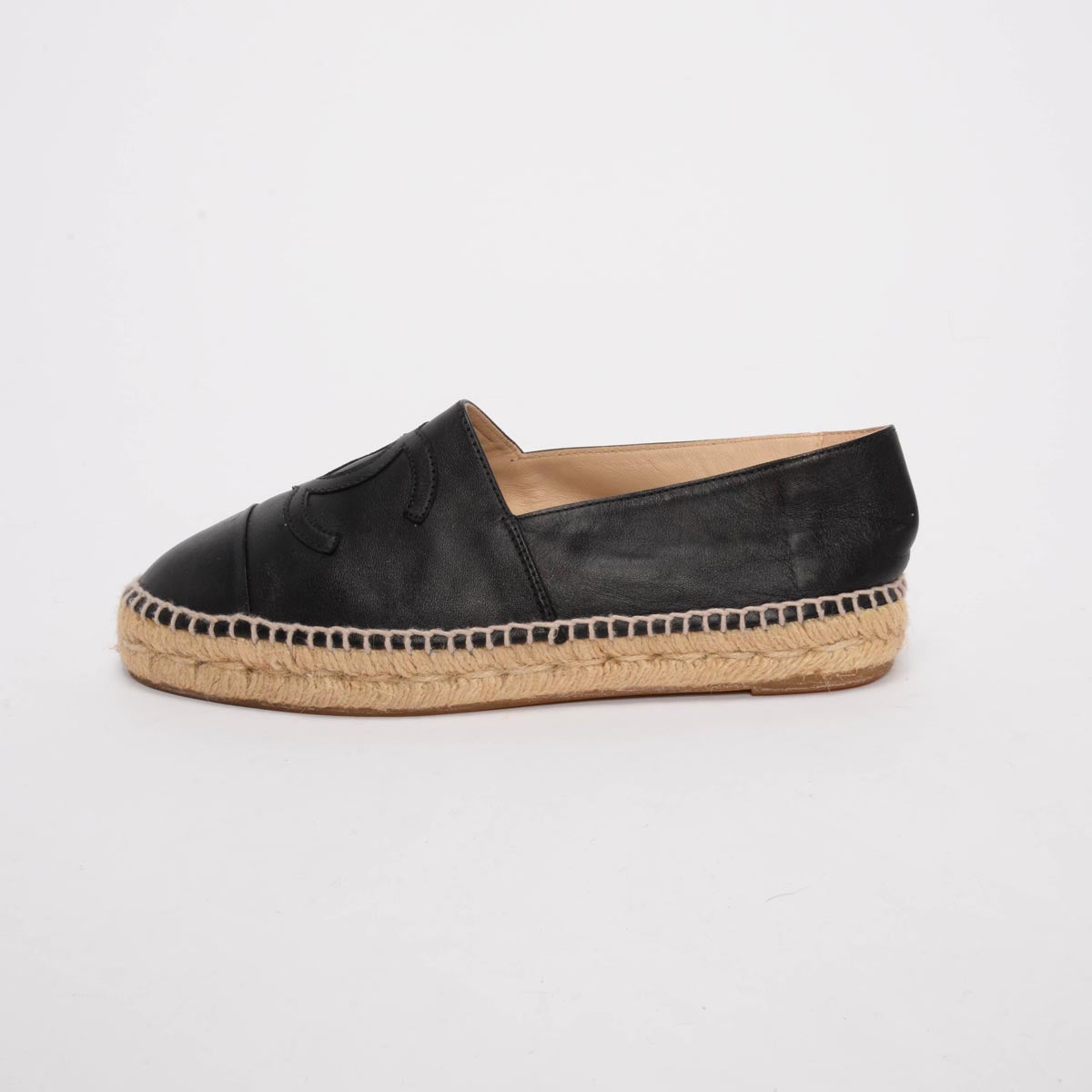 Chanel Black Lambskin CC Espadrilles 38