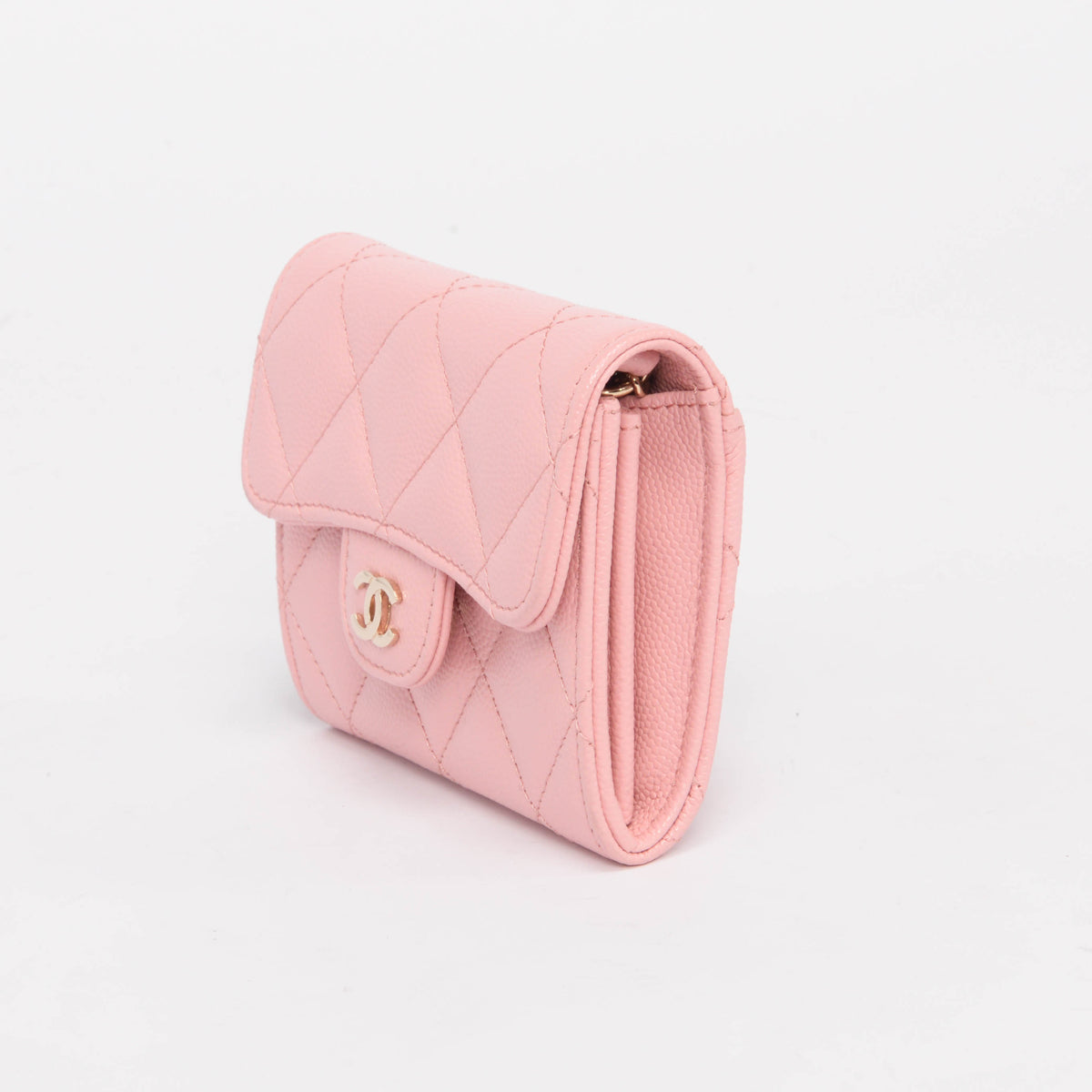 Chanel Pink Quilted Caviar Classic CC Card Holder on Chain