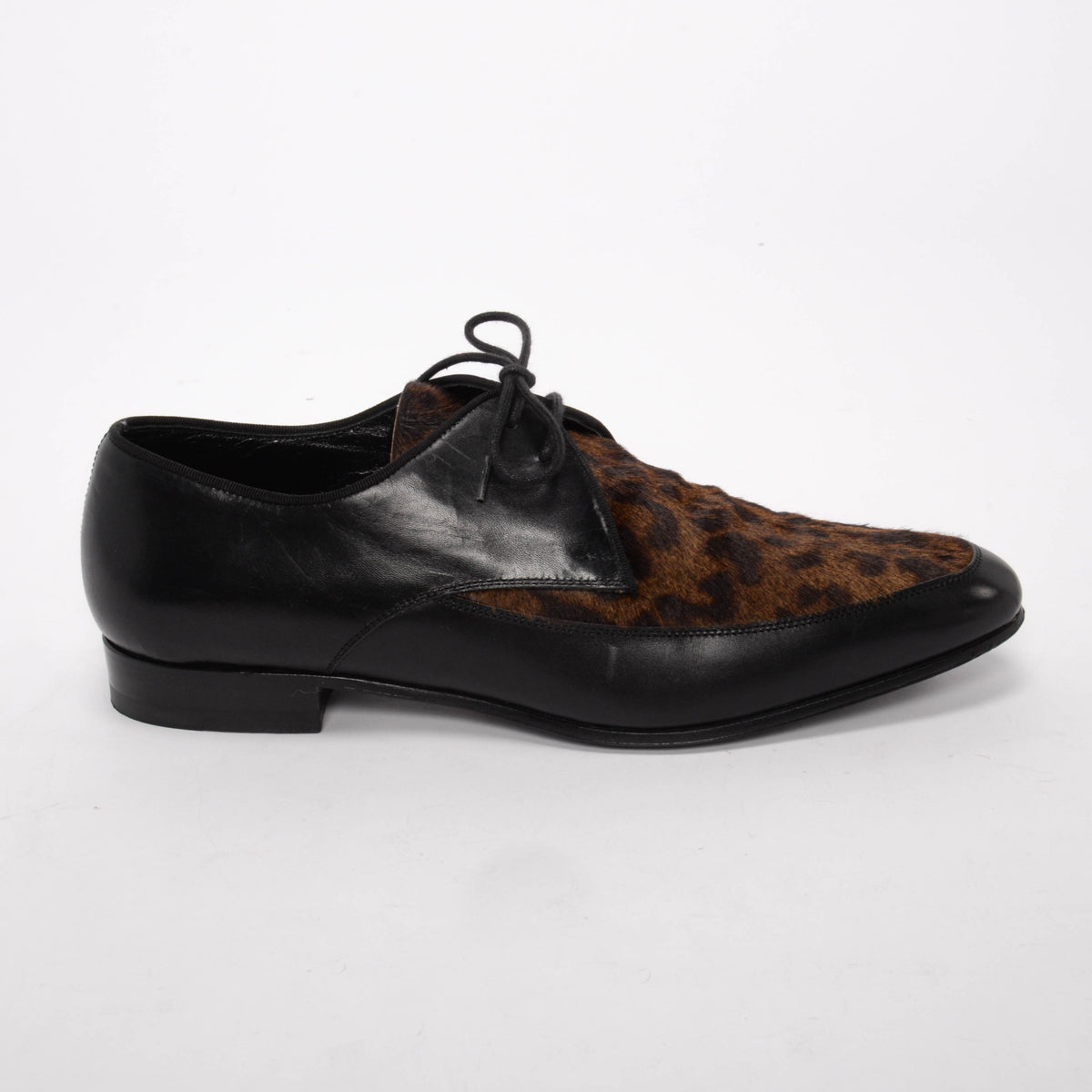Saint Laurent Black Pony Hair Lace Up Oxfords 37