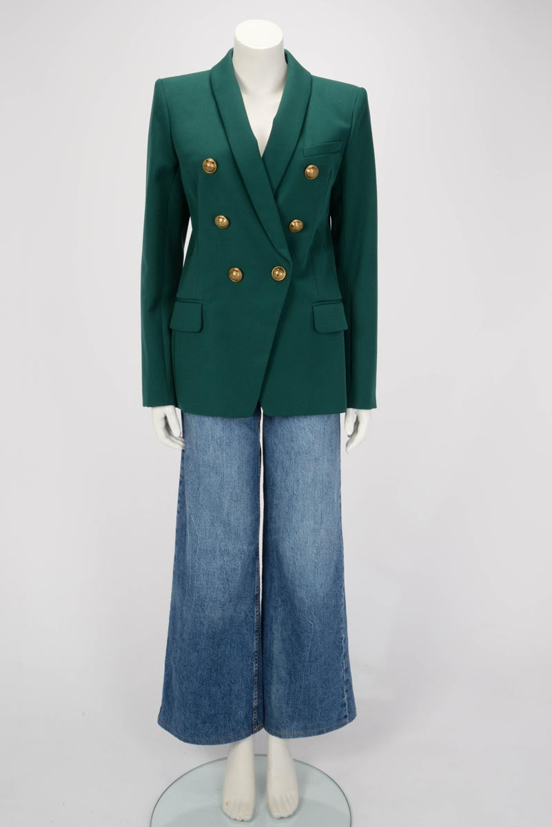 Balmain Green Wool Double Breasted Longline Jacket IT 40
