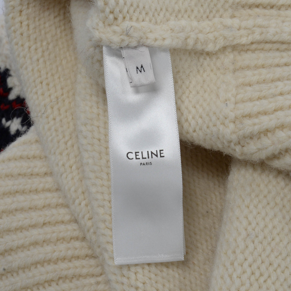 Celine Ivory Wool Fair Isle Triomphe Sweater M