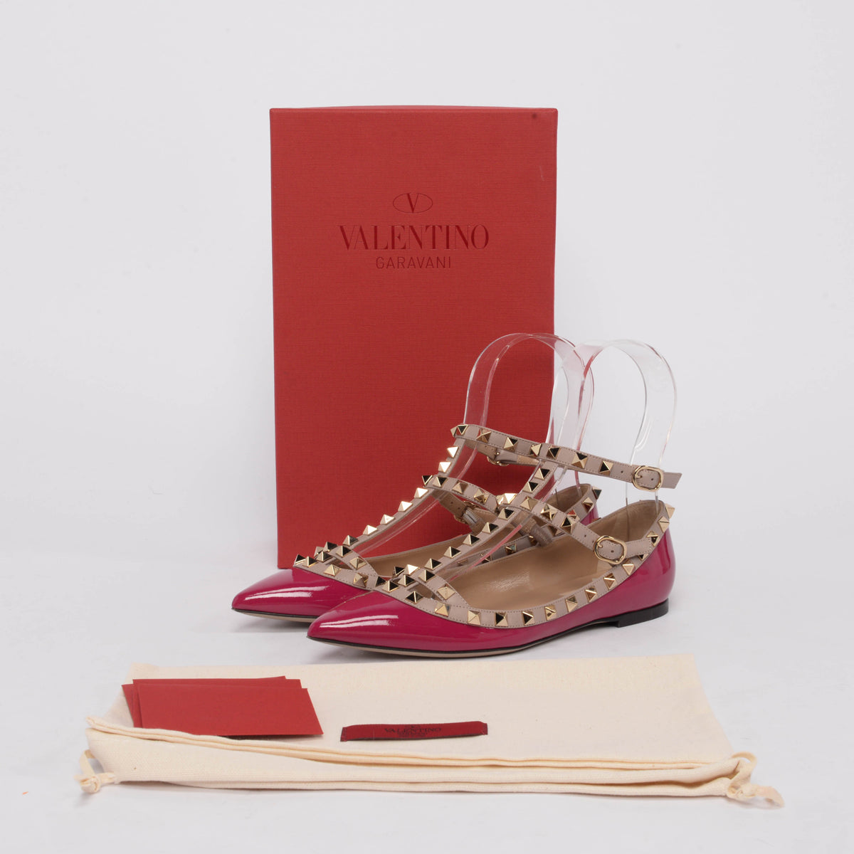 Valentino Deep Cyclamen Rockstud Cage Ballerina Flats 36.5