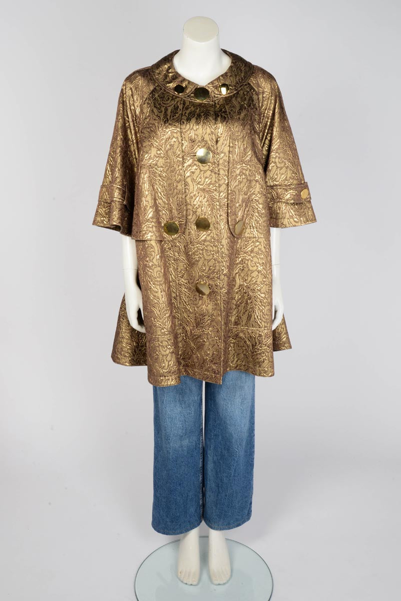Burberry Gold Metallic Jacquard Cape Trench Coat IT 42