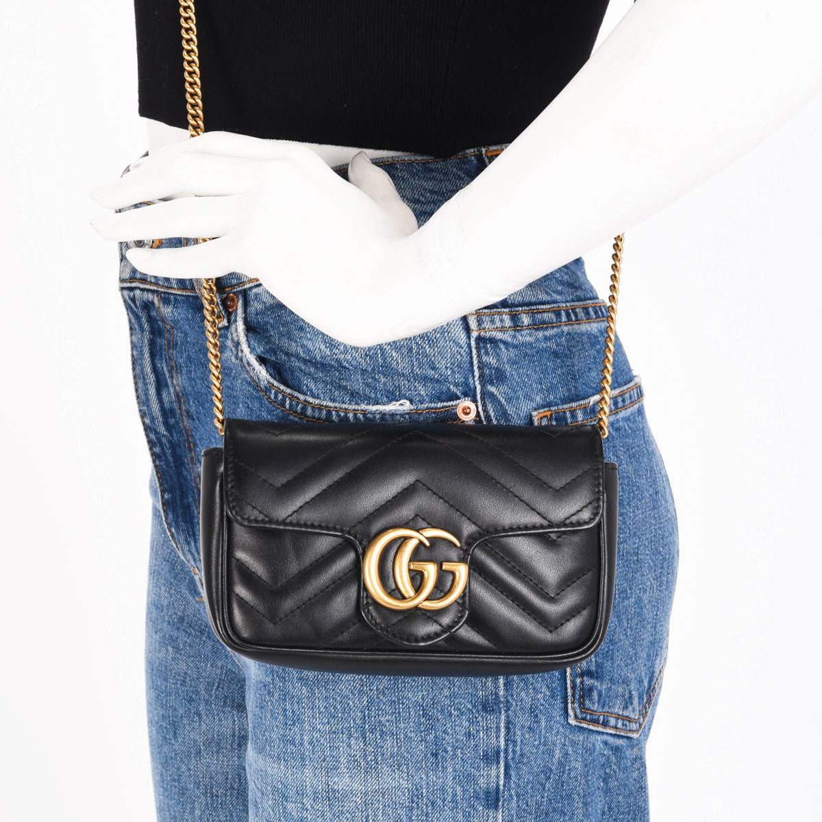 Gucci Black Matelasse GG Marmont Super Mini Bag