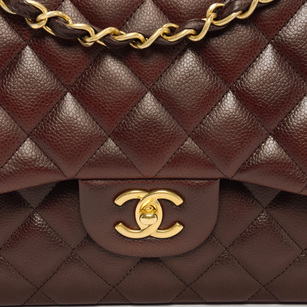 Chanel Burgundy Caviar Large Double Flap Shoulder Bag