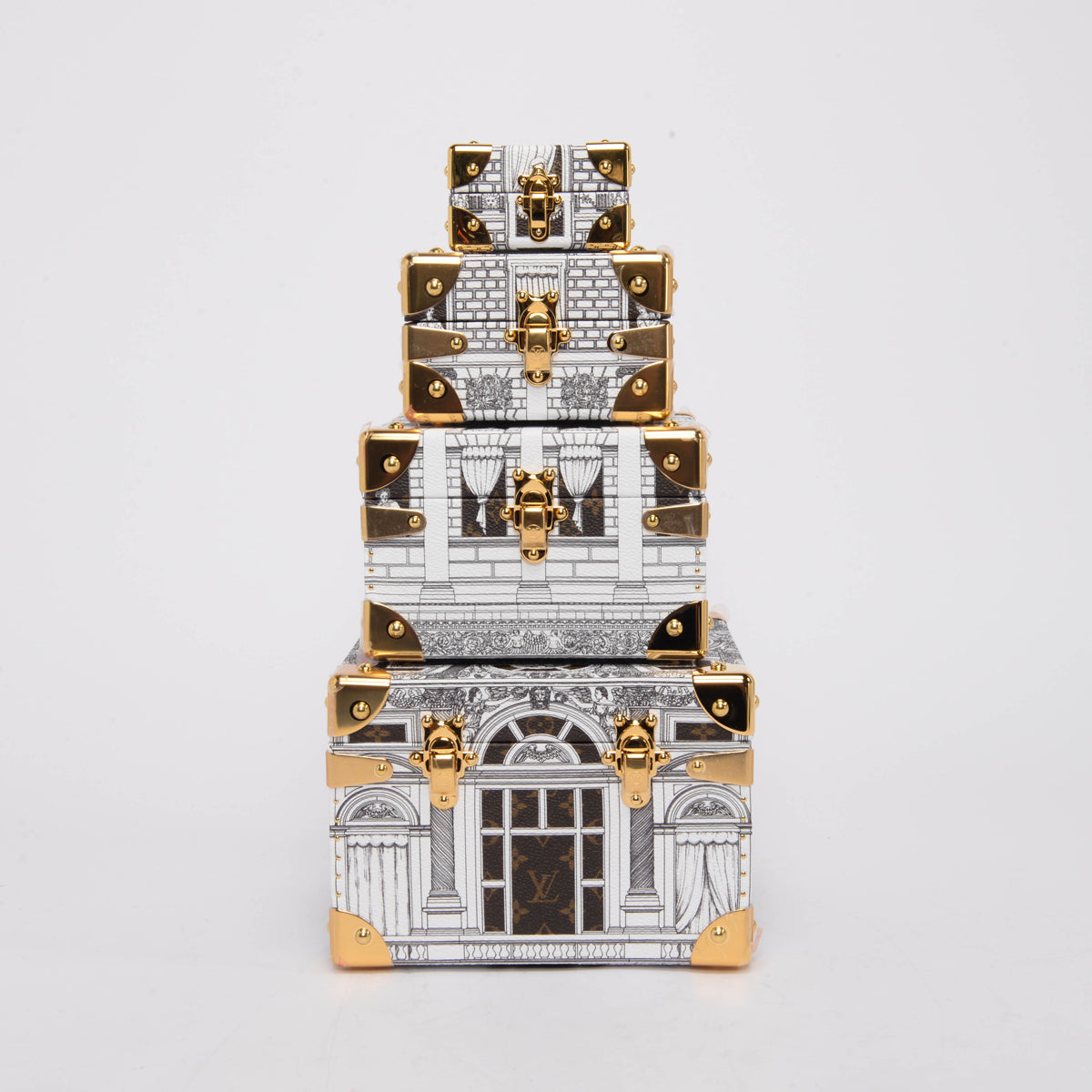 Louis Vuitton x Fornasetti Architettura Canvas Pyramid Trunk Set