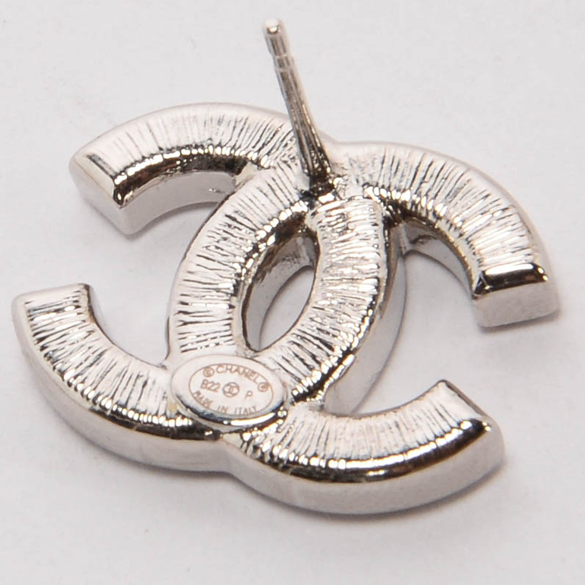 Chanel Silver Crystal Double CC Stud Earrings