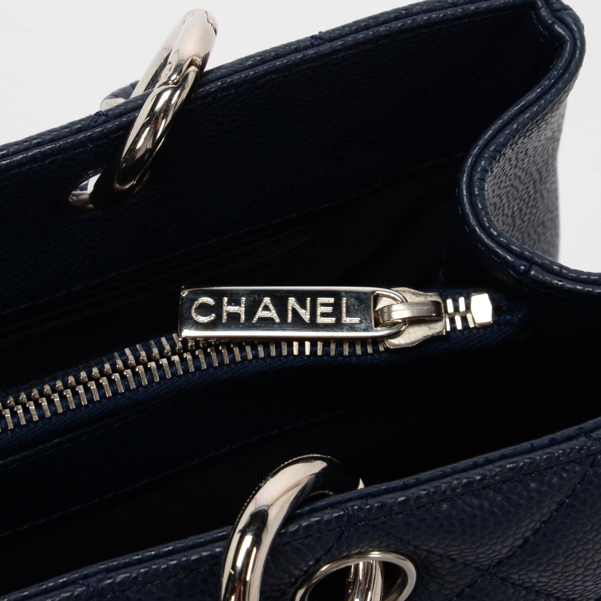 Chanel Navy Quilted Caviar Grand Shopping Tote