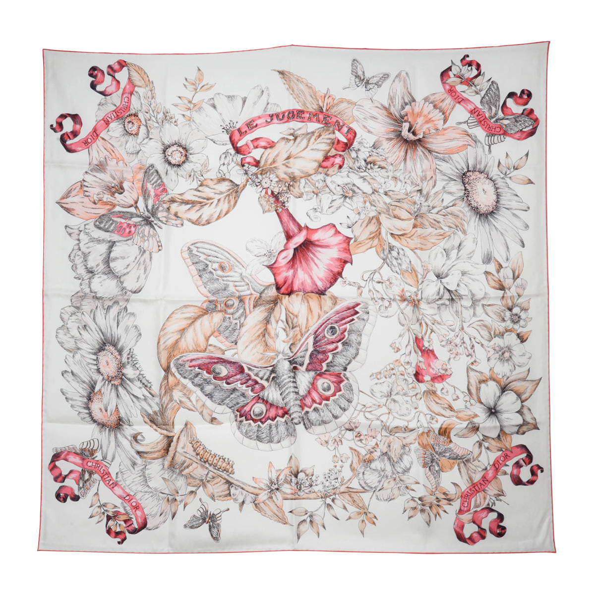 Dior Rose Silk Le Jugement Butterfly Scarf 90