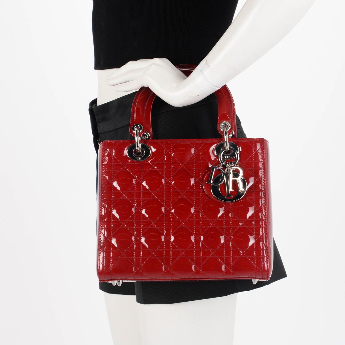 Dior Red Cannage Patent Medium Lady Dior Bag