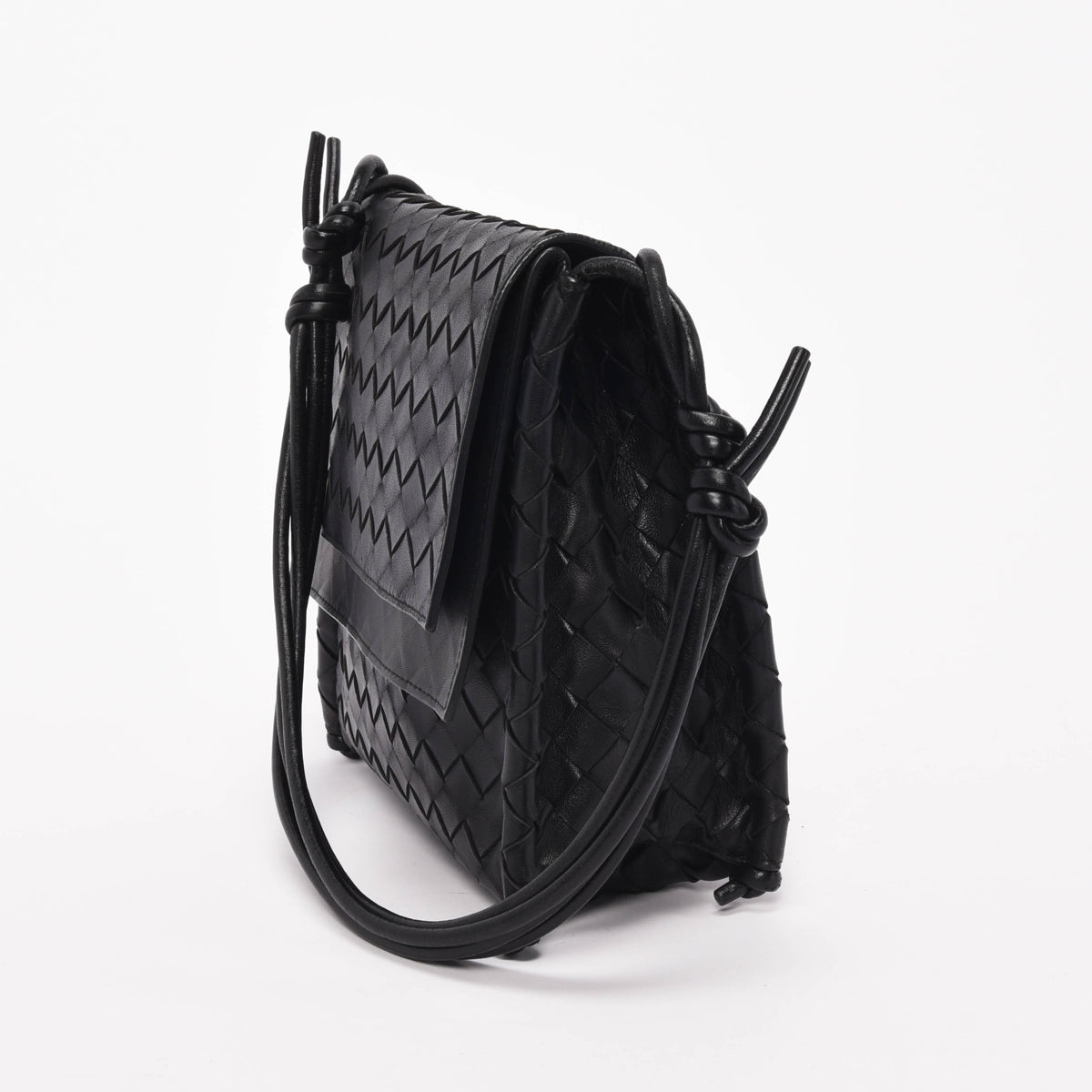Bottega Veneta Black Intrecciato Small BV Fold Bag