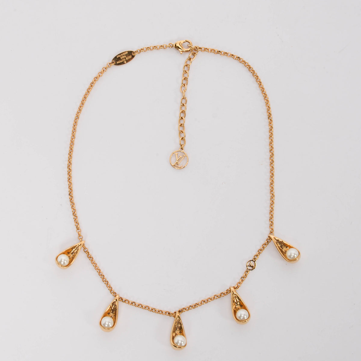 Louis Vuitton Gold Tone Pearly Gram Necklace