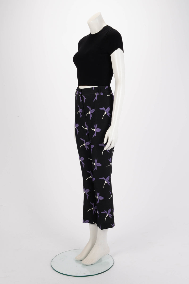 Valentino Black Wool Blend Floral Print Pants IT 40