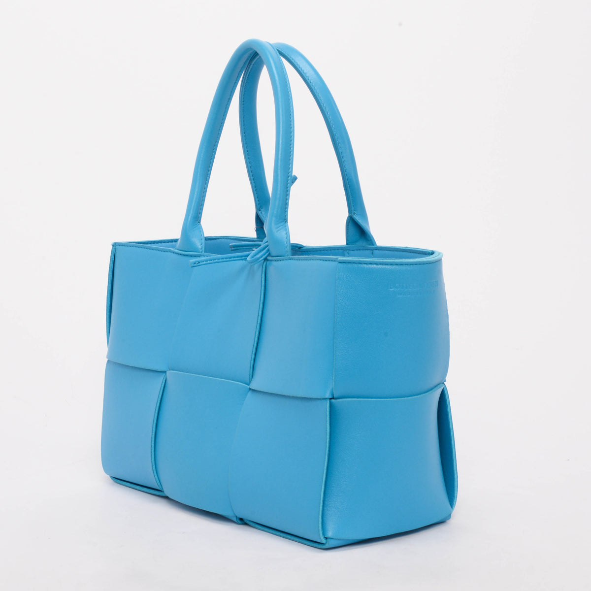 Bottega Veneta Blue Woven Lambskin Arco Small Tote