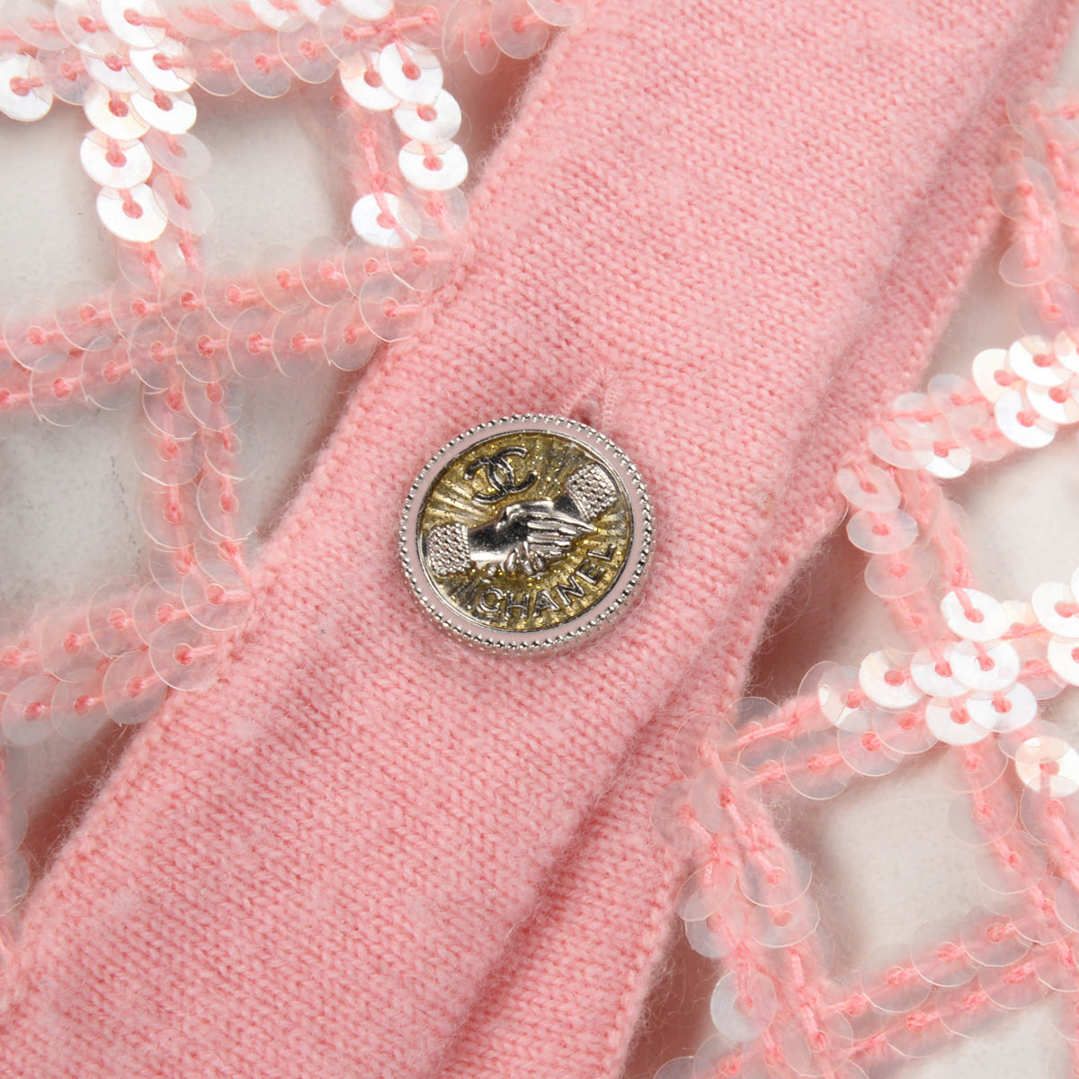 Chanel Pink Cashmere Sequin Quilt Cardigan FR 38