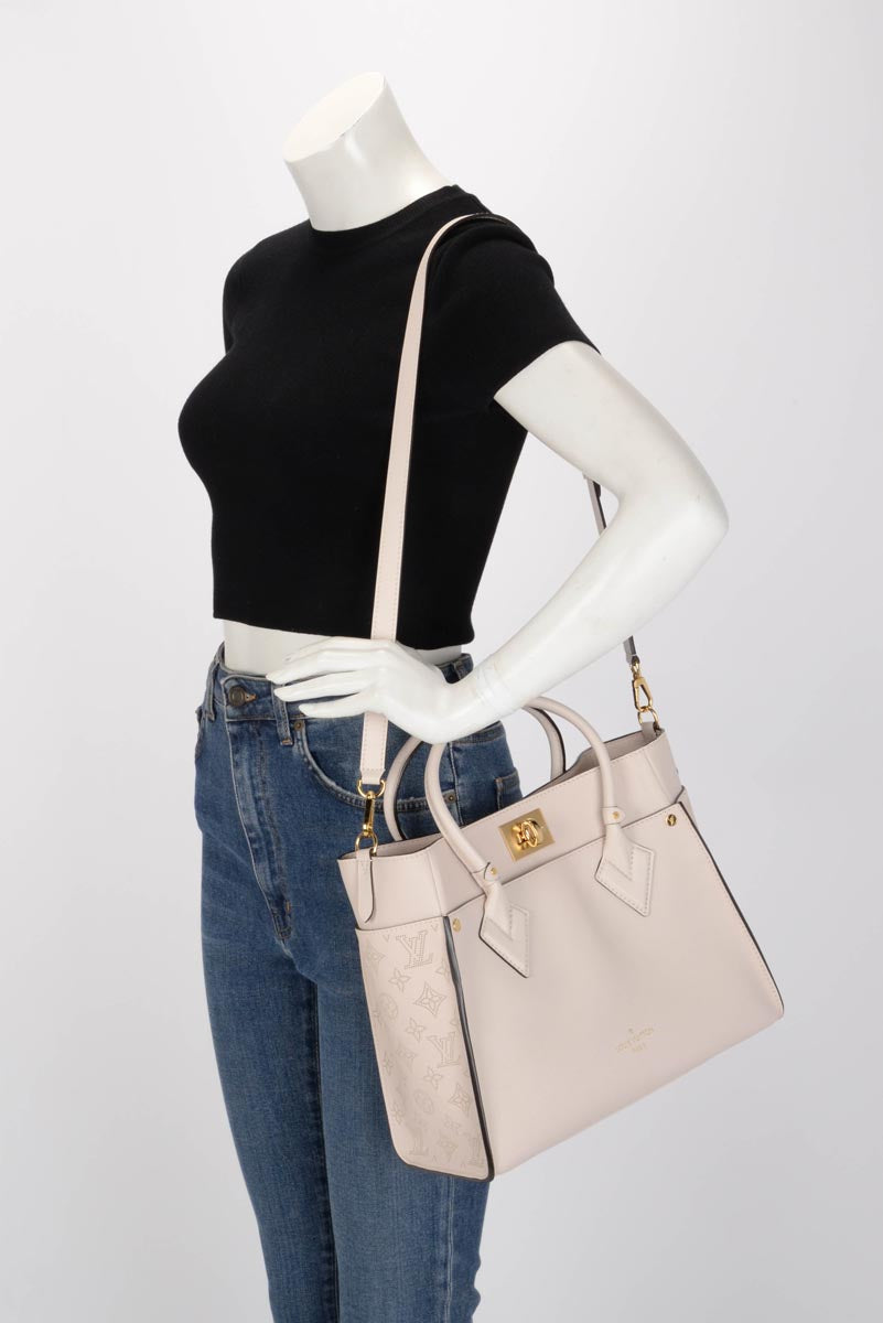 Louis Vuitton Greige Mahina Calfskin On My Side MM
