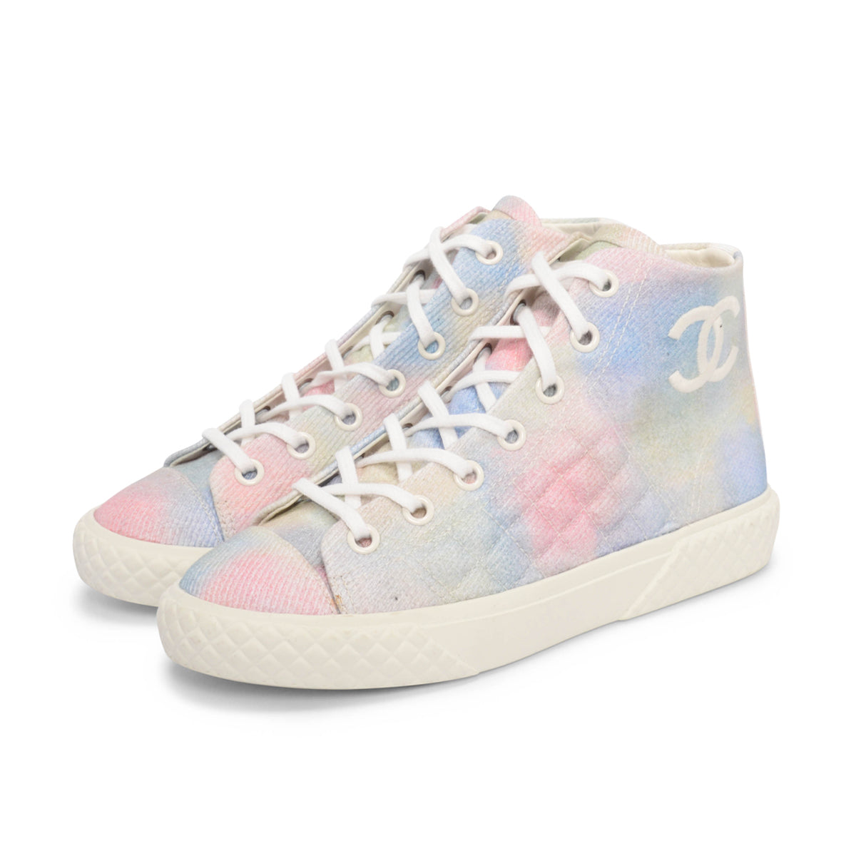 Chanel Pastel Tie-Dye Canvas High Top Sneakers 38