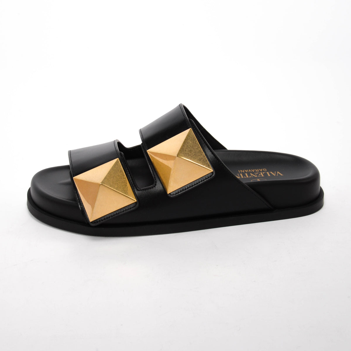 Valentino Black Calfskin One Stud Slides 36
