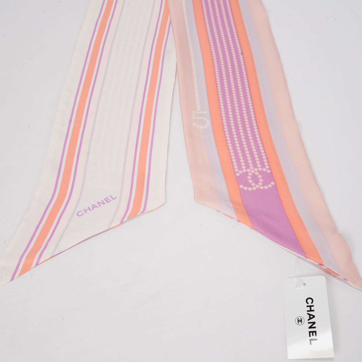 Chanel Pink & Purple Silk Stripe CC Bandeau Scarf