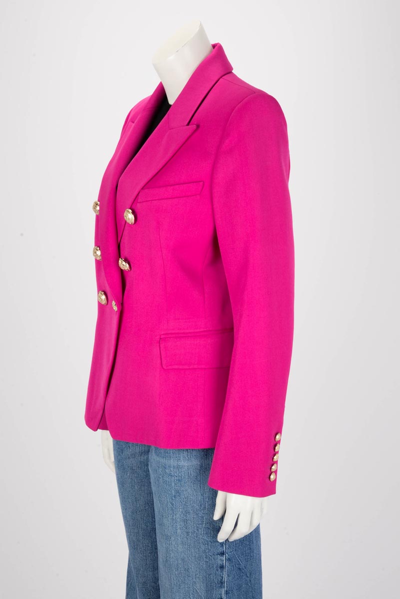 Balmain Magenta Wool Double Breasted Blazer FR 46