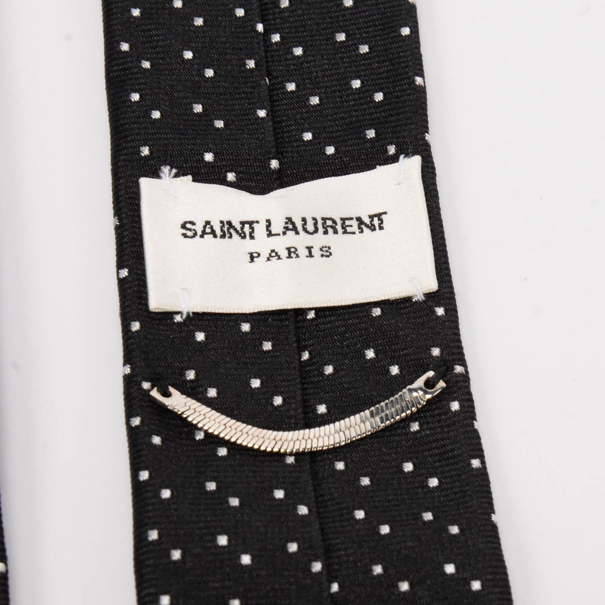 Saint Laurent Black Silk Polka Dot Skinny Tie