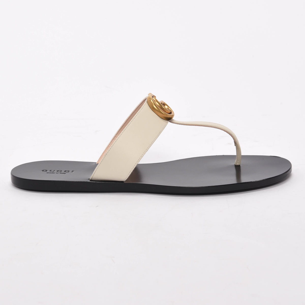 Gucci Off White Calfskin Double G Thong Sandals 40